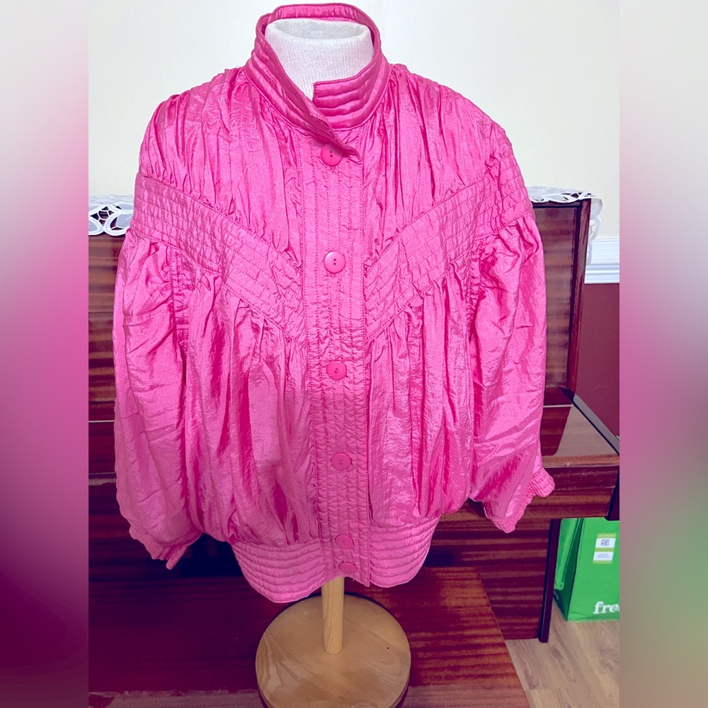Vintage 80s Abraxas Jacket Womens Pink Puffy Shoulder Pads Windbreaker